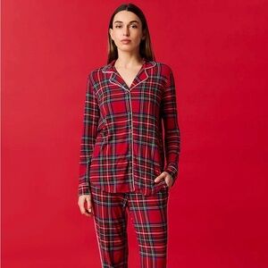 Posh Peanut Luxe Pajama Pant Set Red Tartan Plaid